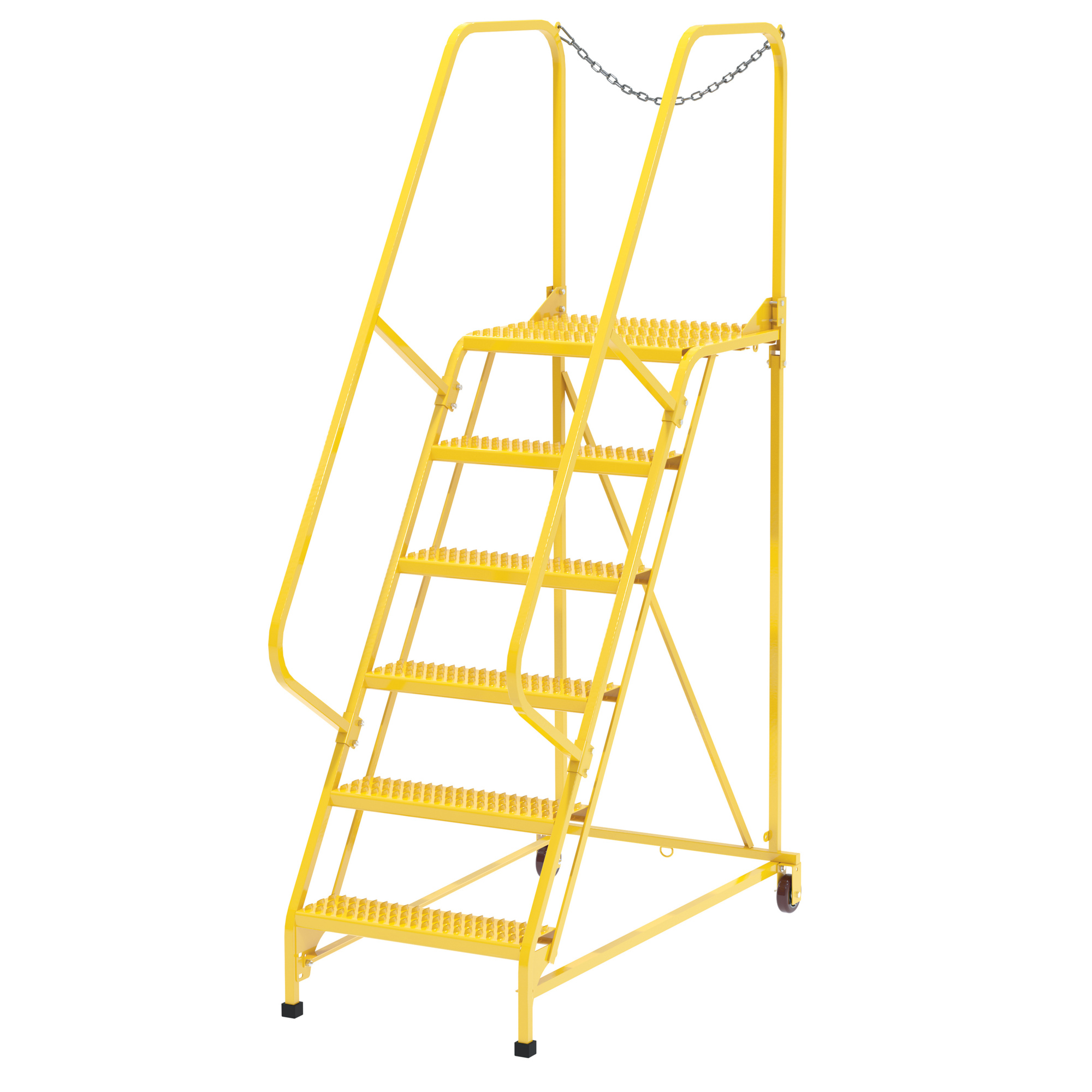 Vestil Steel Maintenance Ladder — 58 Degree, 6 Grip Strut Steps, 24in. Step Width, 350-Lb. Capacity, Yellow, Model# LAD-MM-6-G-YL